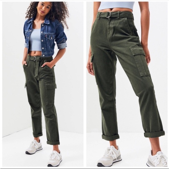 Pacsun Cadet Belted Utility Green High Rise Cargo Pant - Picture 2 of 12